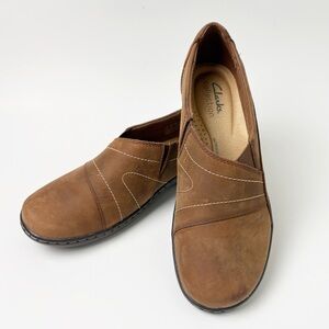 Clarks Cora Edge Leather Loafer Slip On Brown